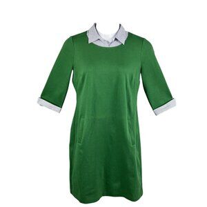 Talbots Womens M Green Stripe Collared Polo Pique Dress Pockets Academia Preppy